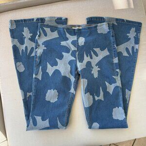NWT Free People We The Free Penny Pull-On Printed Flare Jeans Blue Floral 27